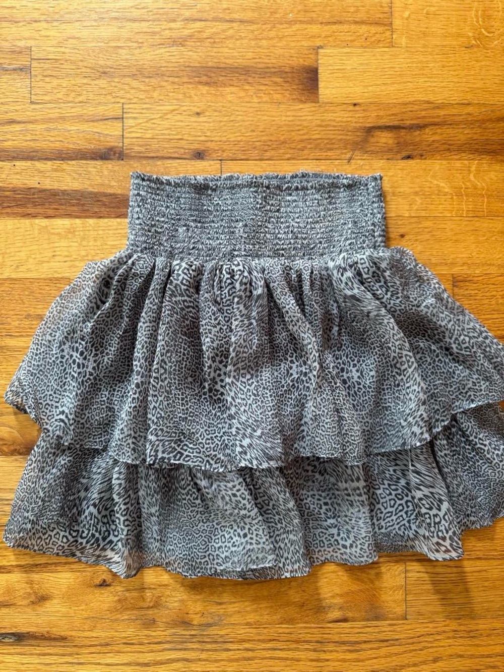 Ramy Brook Gray Leopard Print Tiered Smocked Skirt